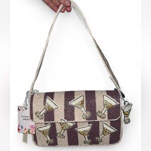 Viral Purple and White Stripped Olive Martini Beaded Shoulder Bag Made in India